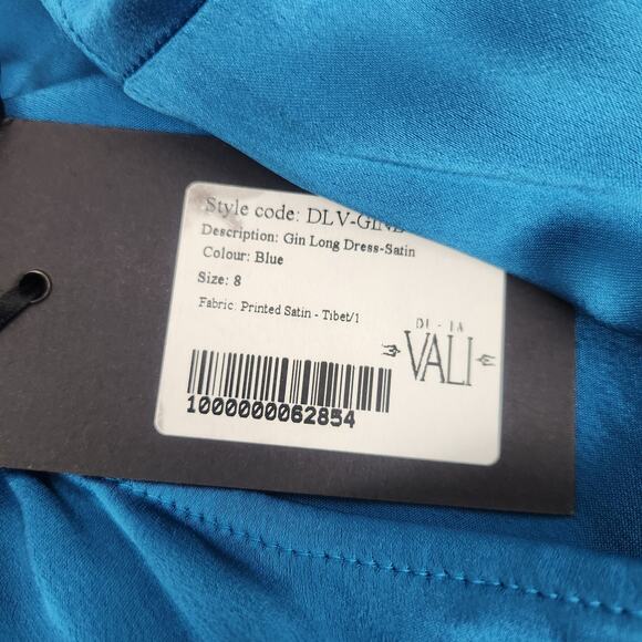De La Vali Gin Ruched Maxi Dress in Blue Size UK 8 US 4 Long Sleeve Satin NWT - Picture 11 of 12